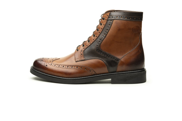 Tanned Brown/Brown Brogue Ankle Boot - BAZOOKA 