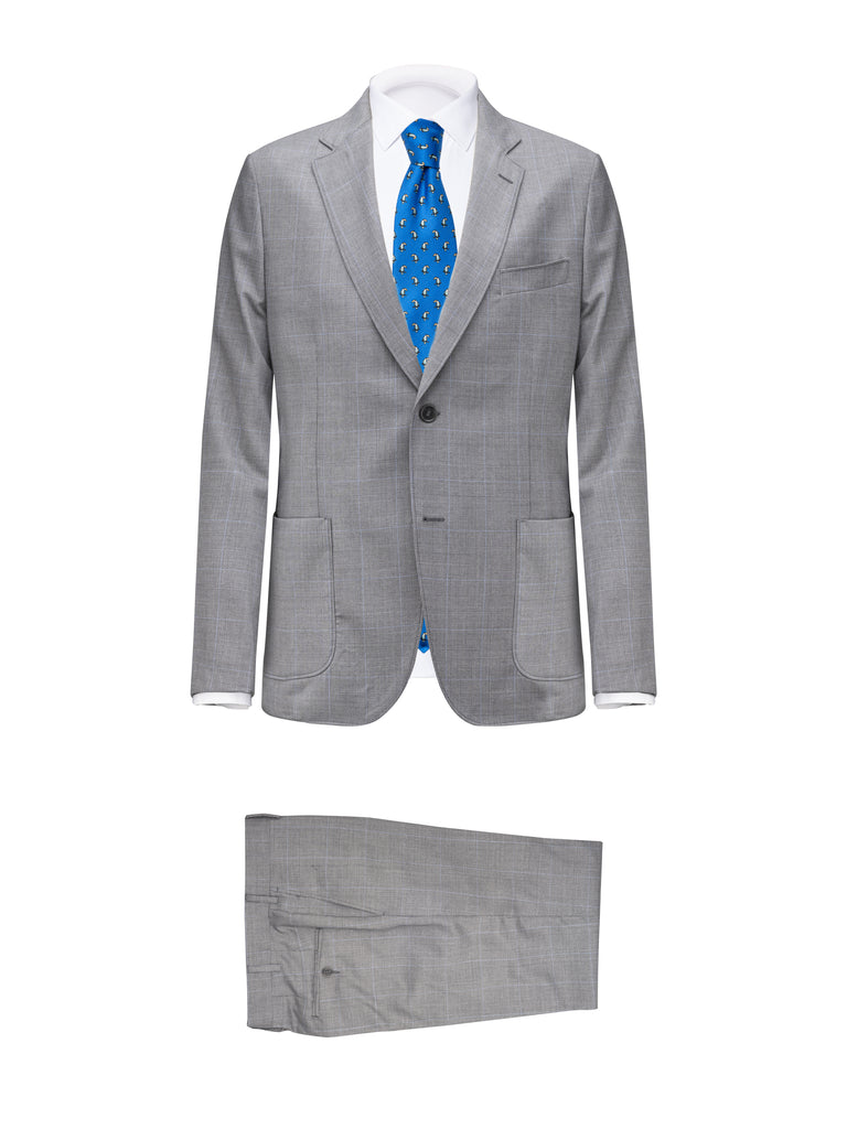 Light Blue Prince of Wales/Blue Wool Suit by Reda - BAZOOKA 