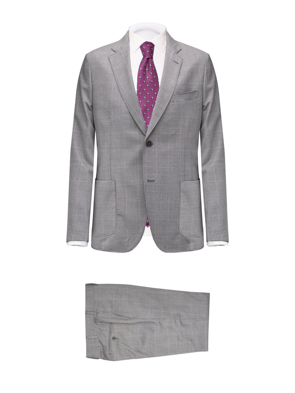 Light Grey Prince of Wales/Pink Wool Suit by Reda - BAZOOKA 