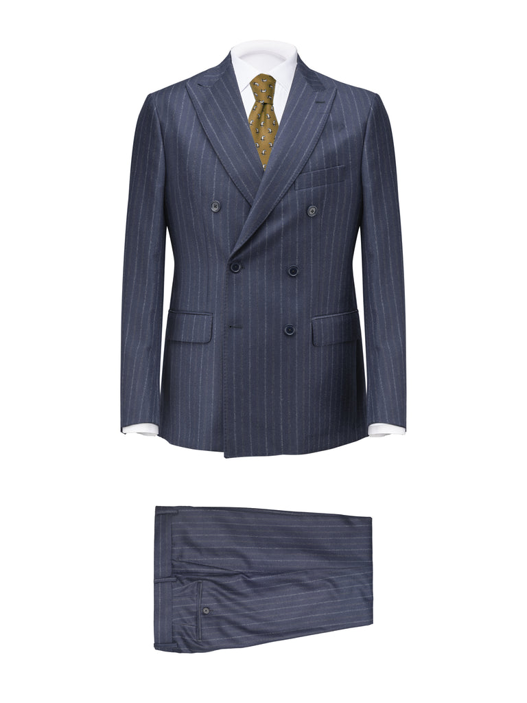 Blue Striped Double Breasted Wool Suit by Marzotto - BAZOOKA 
