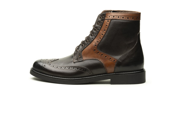 Dark Brown/Brown Brogue Ankle Boot - BAZOOKA 