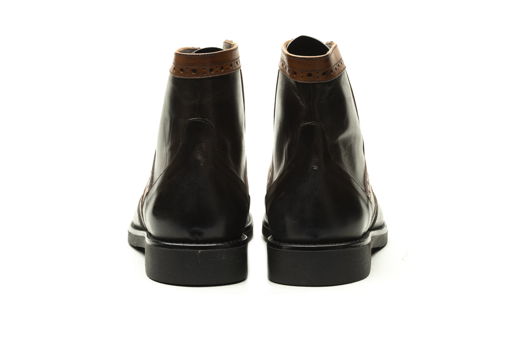 Dark Brown/Brown Brogue Ankle Boot - BAZOOKA 