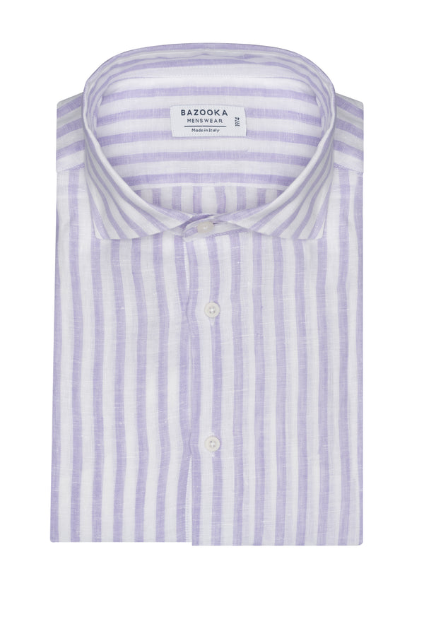 White Striped Lavender Linen Shirt by Bazooka - BAZOOKA 