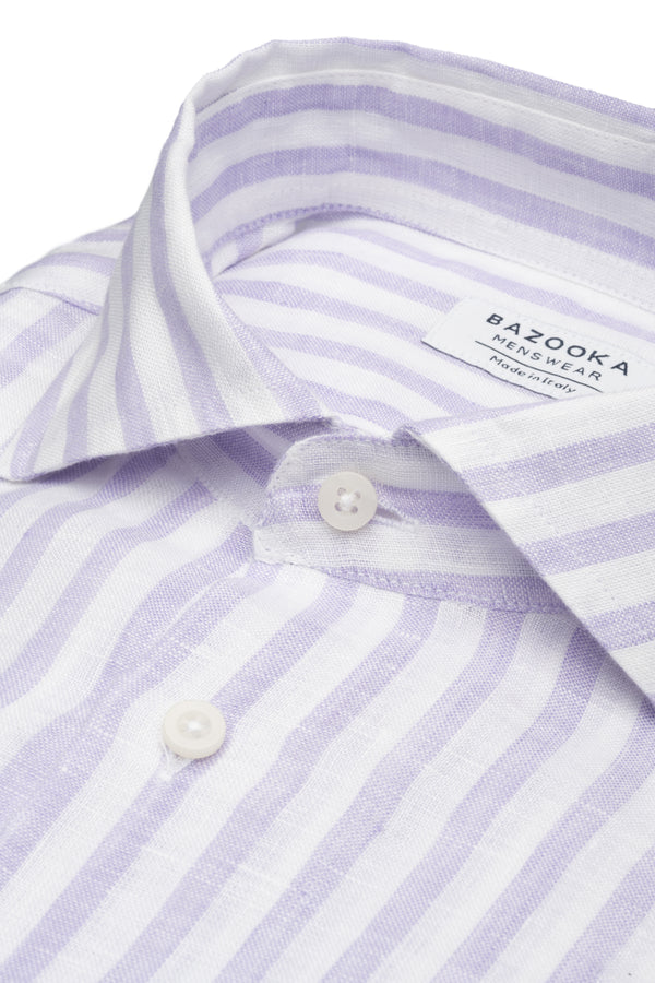 White Striped Lavender Linen Shirt by Bazooka - BAZOOKA 