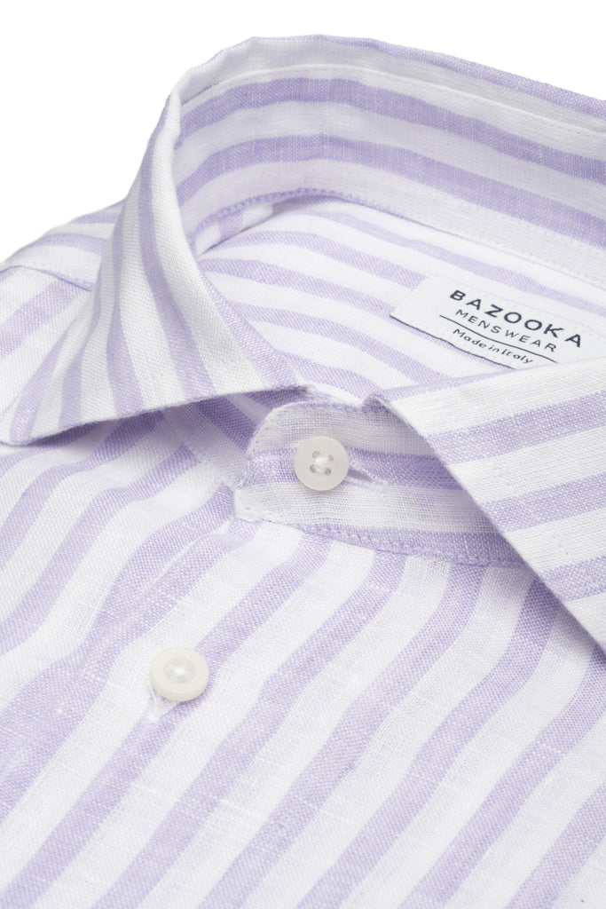 White Striped Lavender Linen Shirt by Bazooka - BAZOOKA 