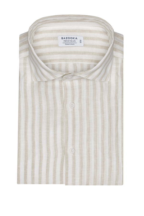 White Striped Sand Linen Shirt by Bazooka - BAZOOKA 