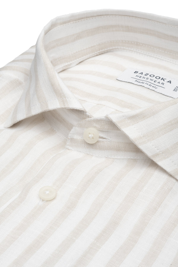 White Striped Sand Linen Shirt by Bazooka - BAZOOKA 