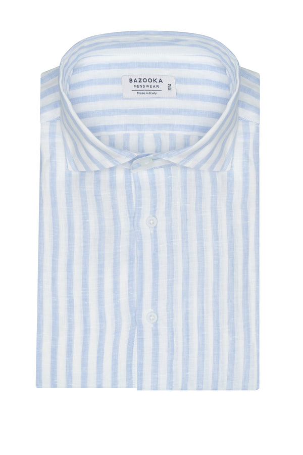 White Striped Light Blue Linen Shirt by Bazooka - BAZOOKA 