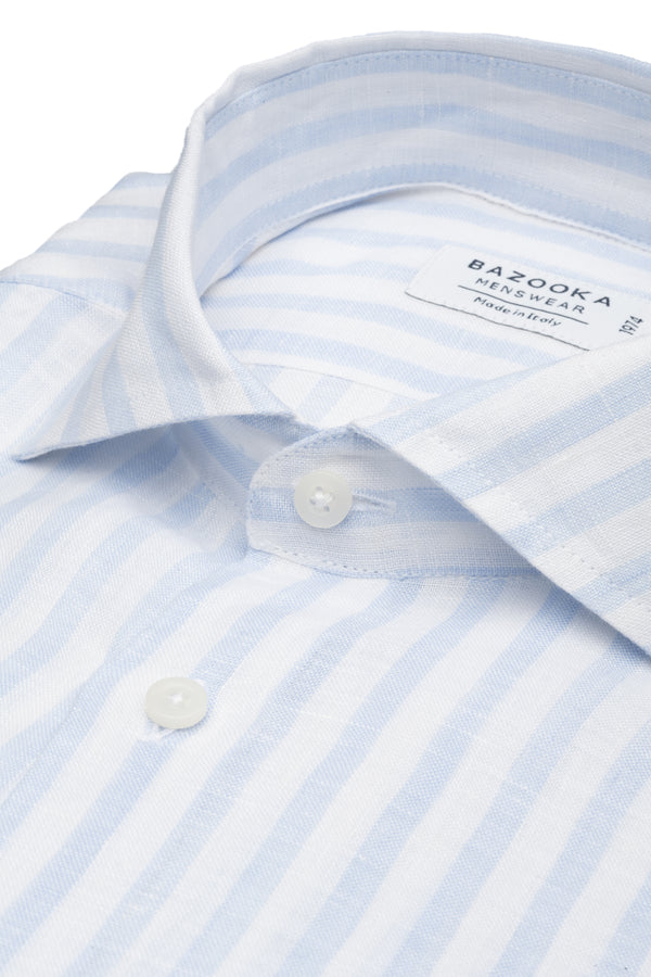 White Striped Light Blue Linen Shirt by Bazooka - BAZOOKA 