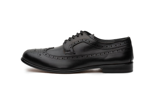 Black Brogue Derby Leather Sole 30860 - BAZOOKA 