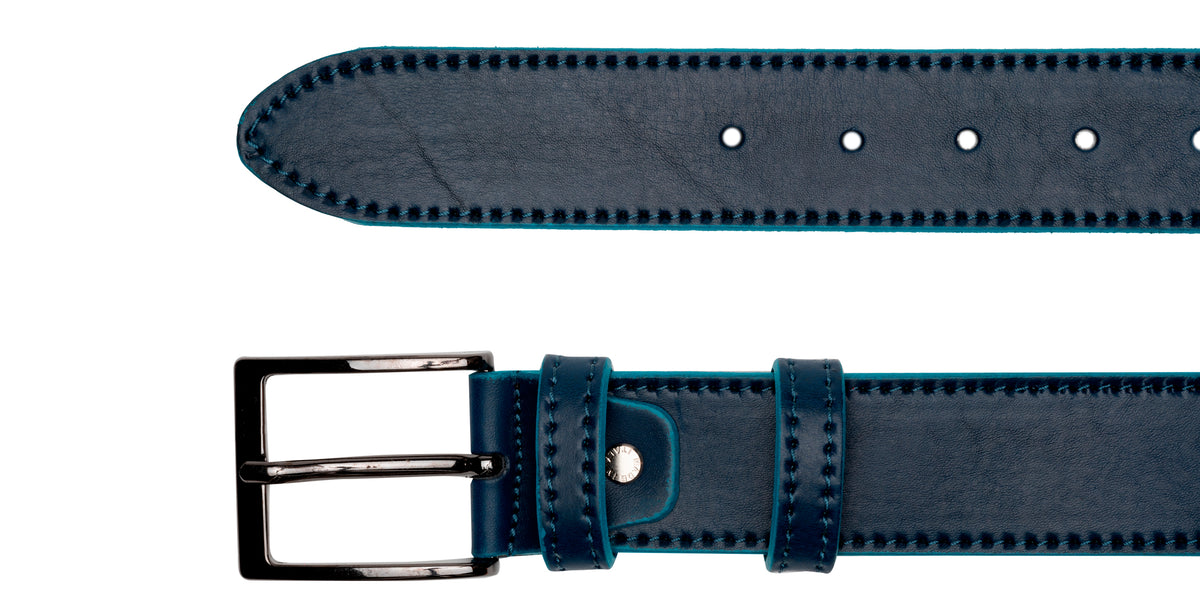 Navy/Light Blue Leather Belt 4 | BAZOOKA