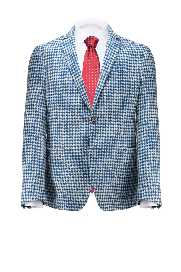 Blue Pied de Poule Wool Blazer - BAZOOKA 