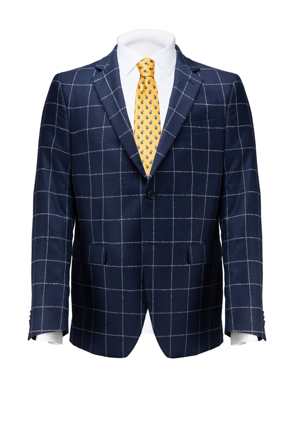 Blue Windowpane Wool Blazer - BAZOOKA 