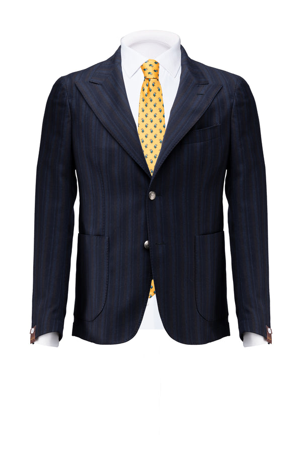 Blue Pinstripe Wool Blazer With Peak Lapel - BAZOOKA 