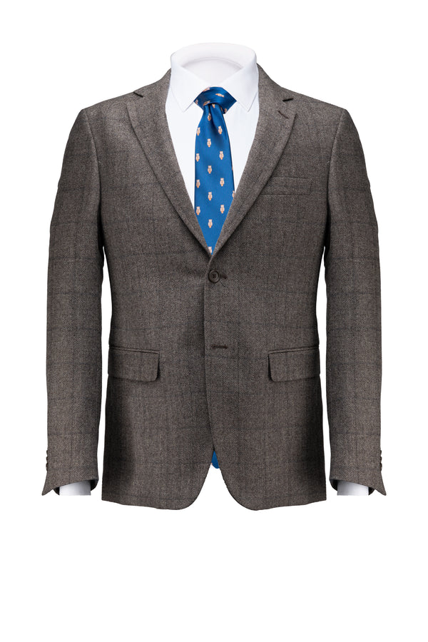 Brown/Dark Brown Windowpane Wool Blazer - BAZOOKA 