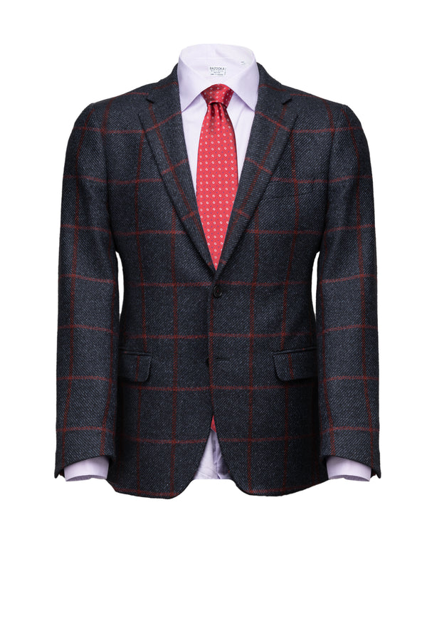 Navy/Red Windowpane Wool Blazer - BAZOOKA 