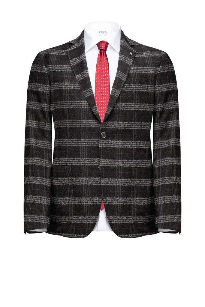 Brown/White Prince of Wales Wool Blazer - BAZOOKA 