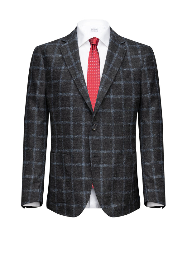 Grey/Light Blue Windowpane Wool Blazer - BAZOOKA 