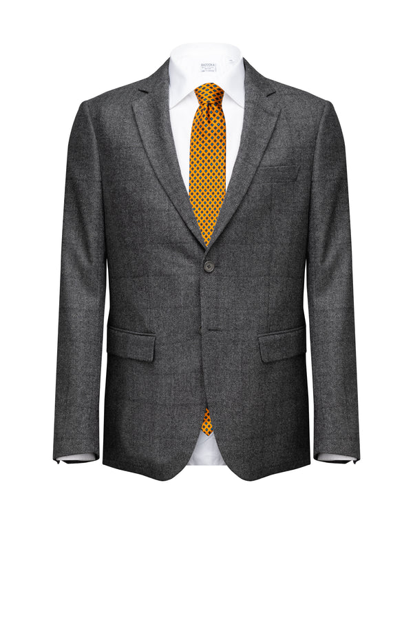 Grey/Dark Grey Windowpane Wool Blazer - BAZOOKA 