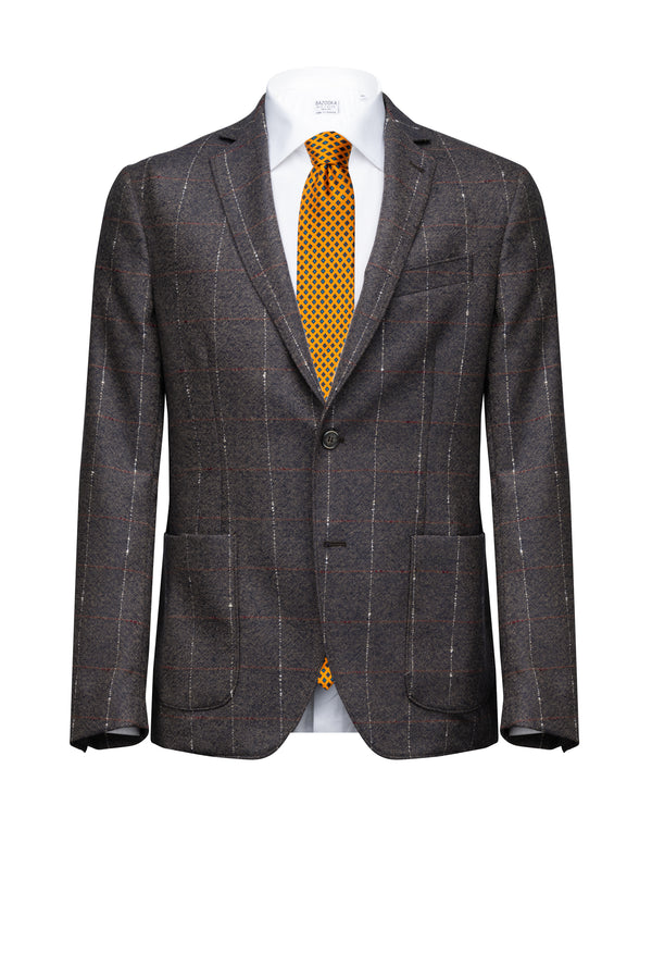 Brown Windowpane Wool Blazer - BAZOOKA 