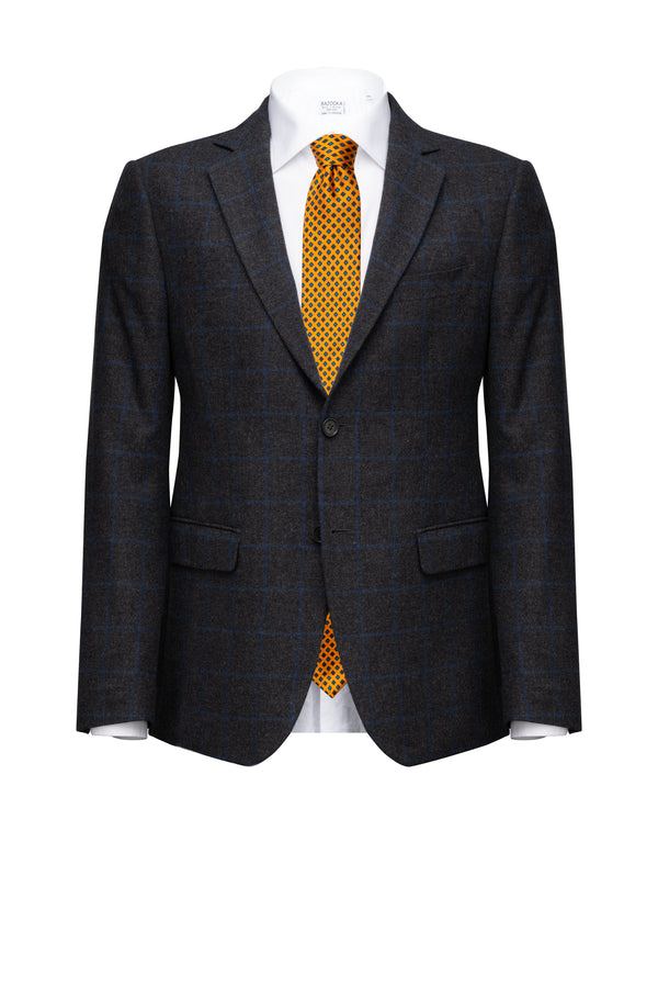 Grey/Electric Blue Windowpane Wool Blazer - BAZOOKA 