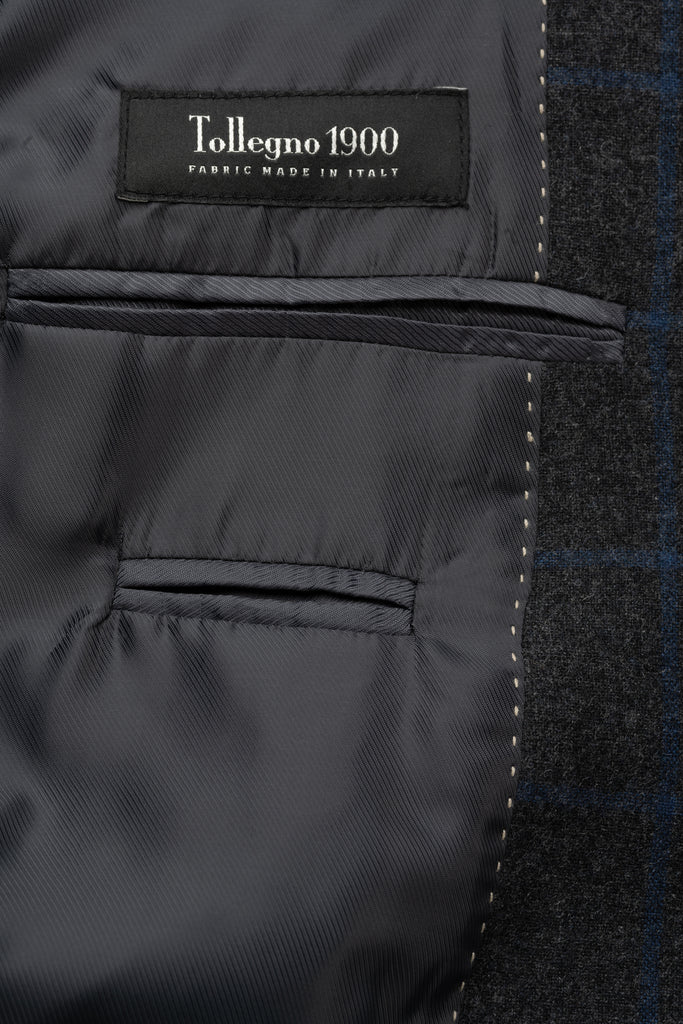 Grey/Electric Blue Windowpane Wool Blazer - BAZOOKA 