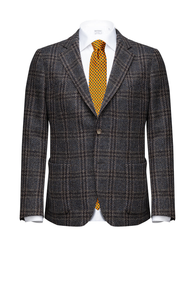 Checked Brown Wool Blazer - BAZOOKA 