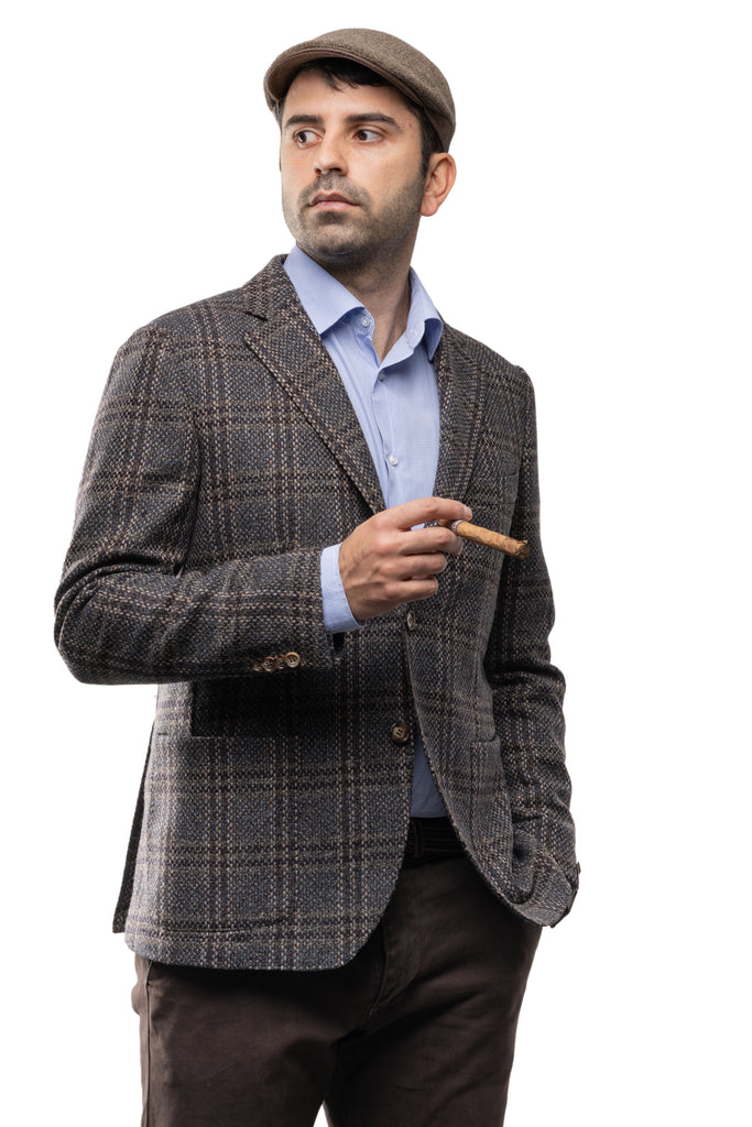 Checked Brown Wool Blazer - BAZOOKA 