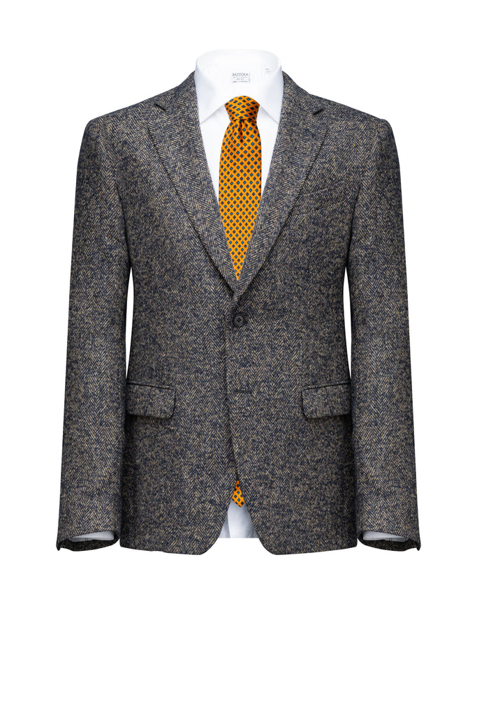 Blue/Brown Herringbone Wool Blazer - BAZOOKA 