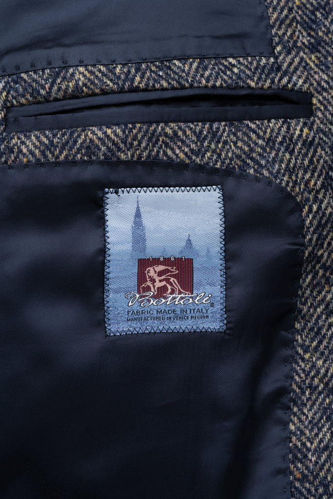 Blue/Brown Herringbone Wool Blazer - BAZOOKA 