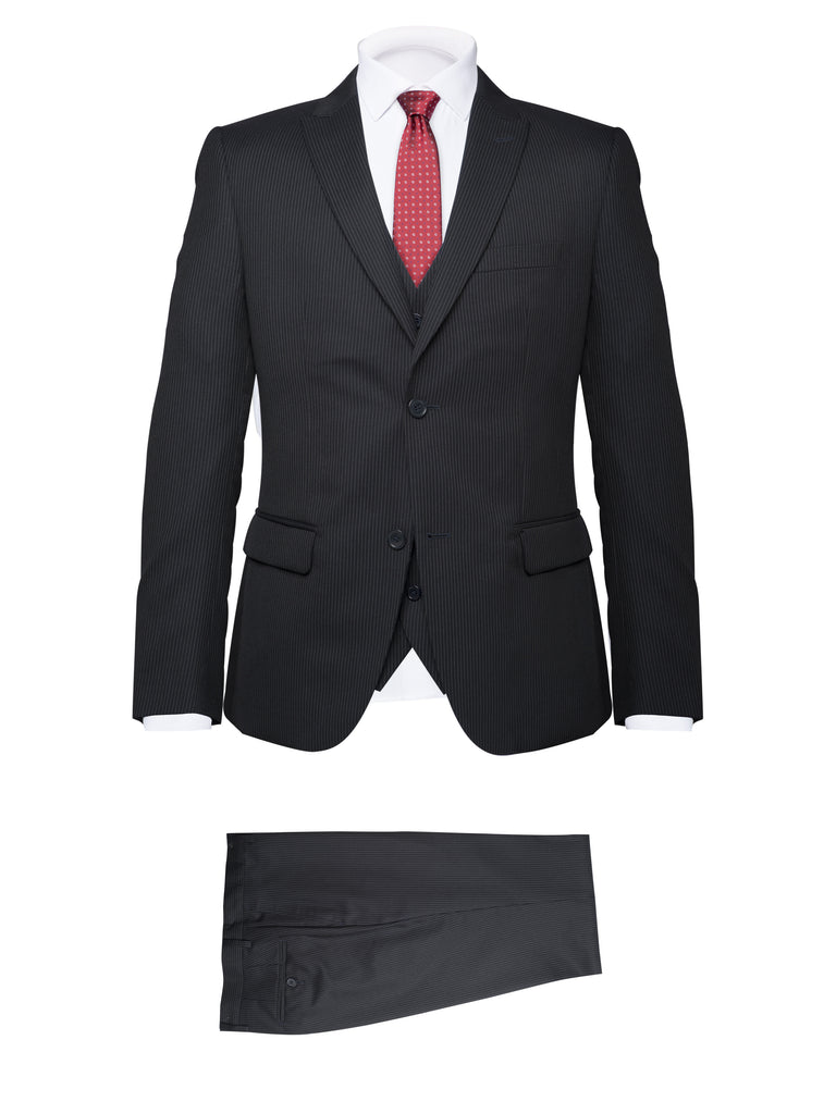 Dark Grey 3 Piece Pinstripe Suit - BAZOOKA 