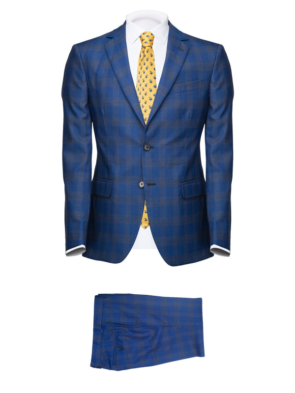 Electric Blue/Pince of Wales Cool Wool Suit by Campore - BAZOOKA 