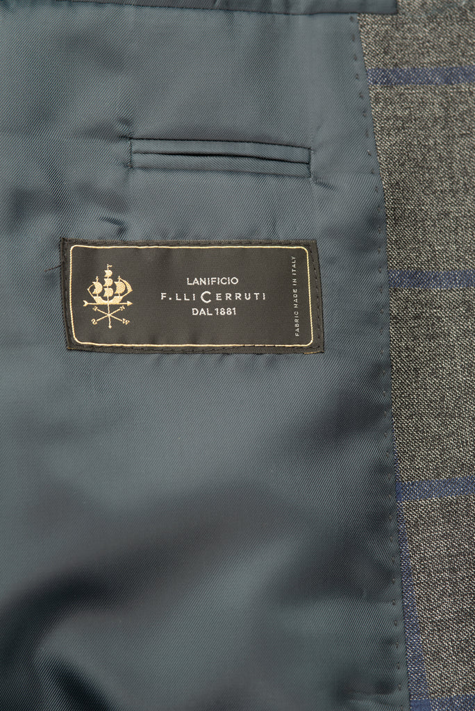 Grey/Blue Windowpane Cerruti 3 piece CoolWool Suit - BAZOOKA 