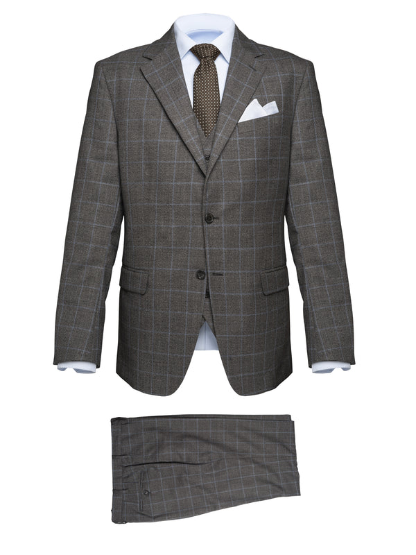 3 Piece Grey/Light blue Windowpane Suit - BAZOOKA 