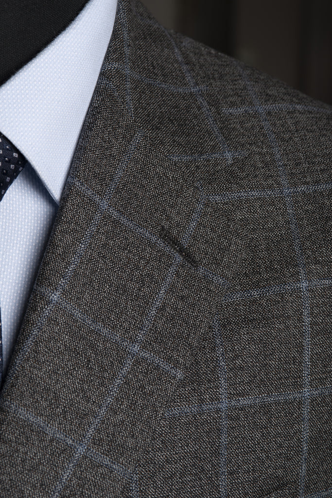 3 Piece Grey/Light blue Windowpane Suit - BAZOOKA 