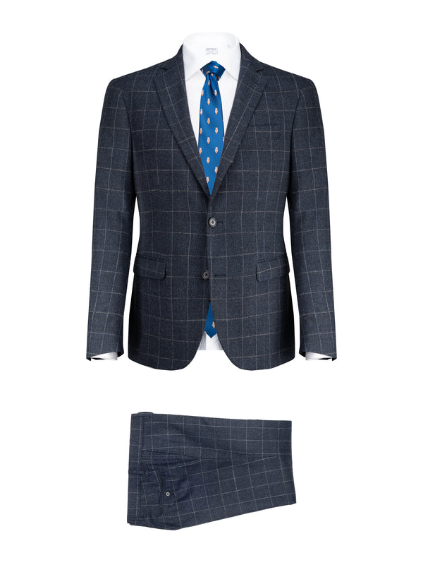 Blue Windowpane Flanel Wool by Cerruti - BAZOOKA 