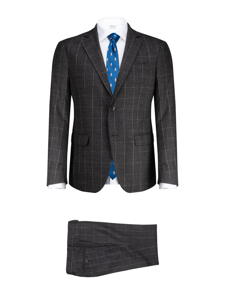 Grey Windowpane Flanel Wool by Cerruti - BAZOOKA 