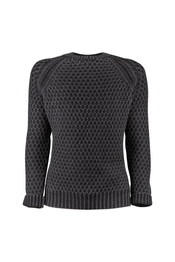 Aran Grey Wool Crewneck Sweater - BAZOOKA 