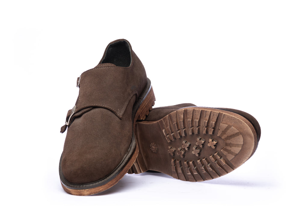 Brown Suede Double Monk Strap - BAZOOKA 