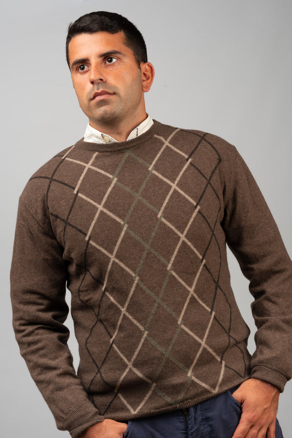 Light Brown Diamond Crewneck Sweater - BAZOOKA 