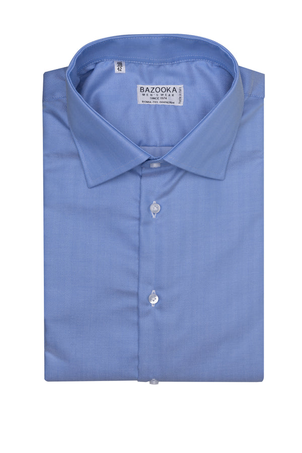 Light Blue Herringbone Twill Shirt by Bazooka - BAZOOKA 