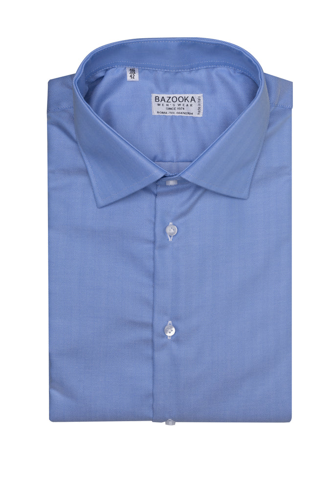 Light Blue Herringbone Twill Shirt by Bazooka - BAZOOKA 