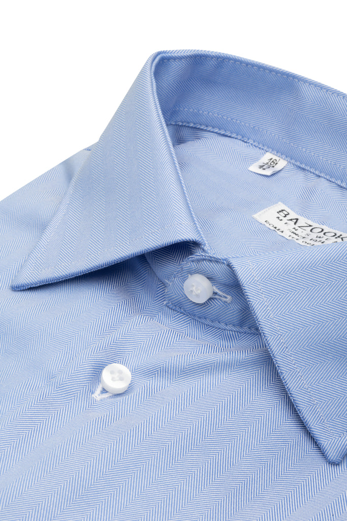 Light Blue Herringbone Twill Shirt by Bazooka - BAZOOKA 