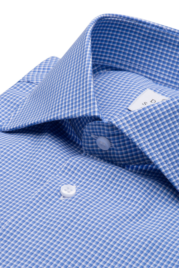 Blue Micro Checked Shirt by Drop Shirt - BAZOOKA 