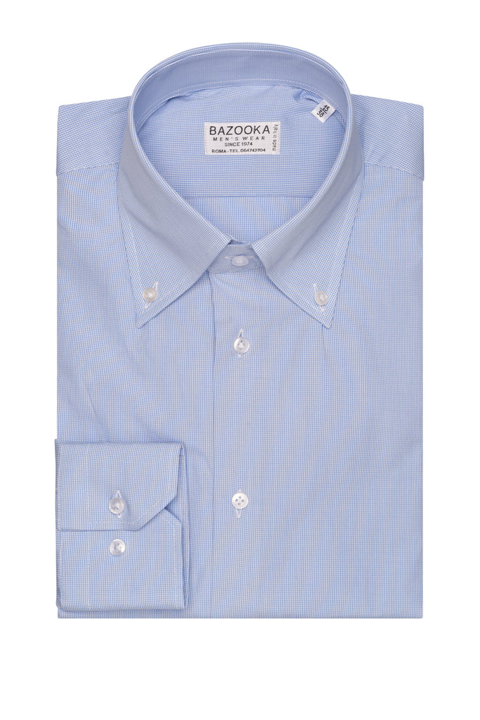 Light Blue Micro Checked Botton Down Shirt by Bazooka - BAZOOKA 