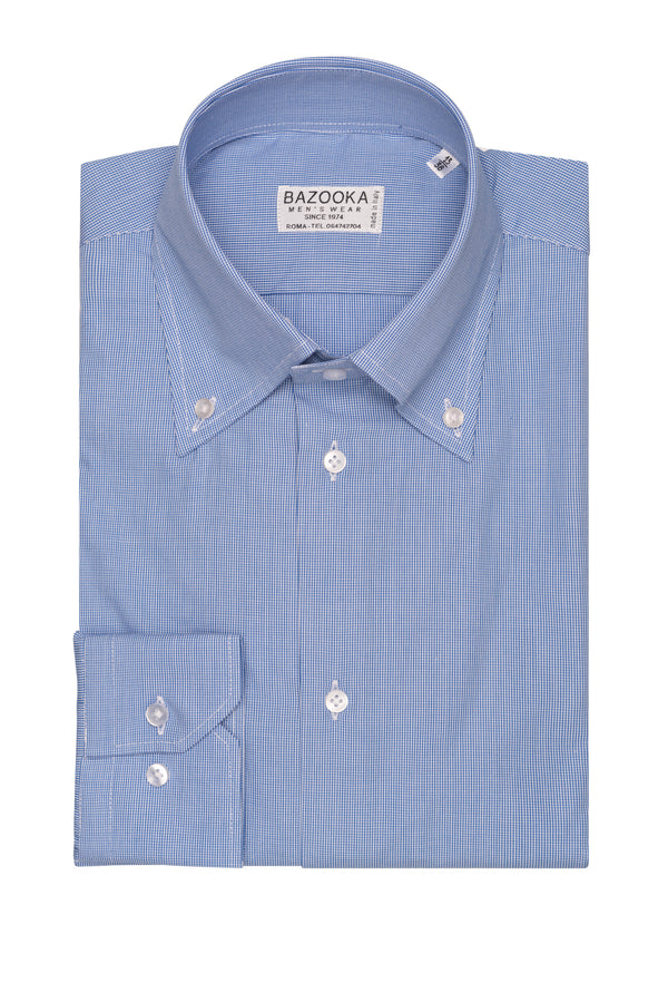 Blue Micro Checked Botton Down Shirt by Bazooka - BAZOOKA 