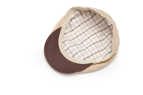 Beige & Brown Linen Flat Cap - BAZOOKA 