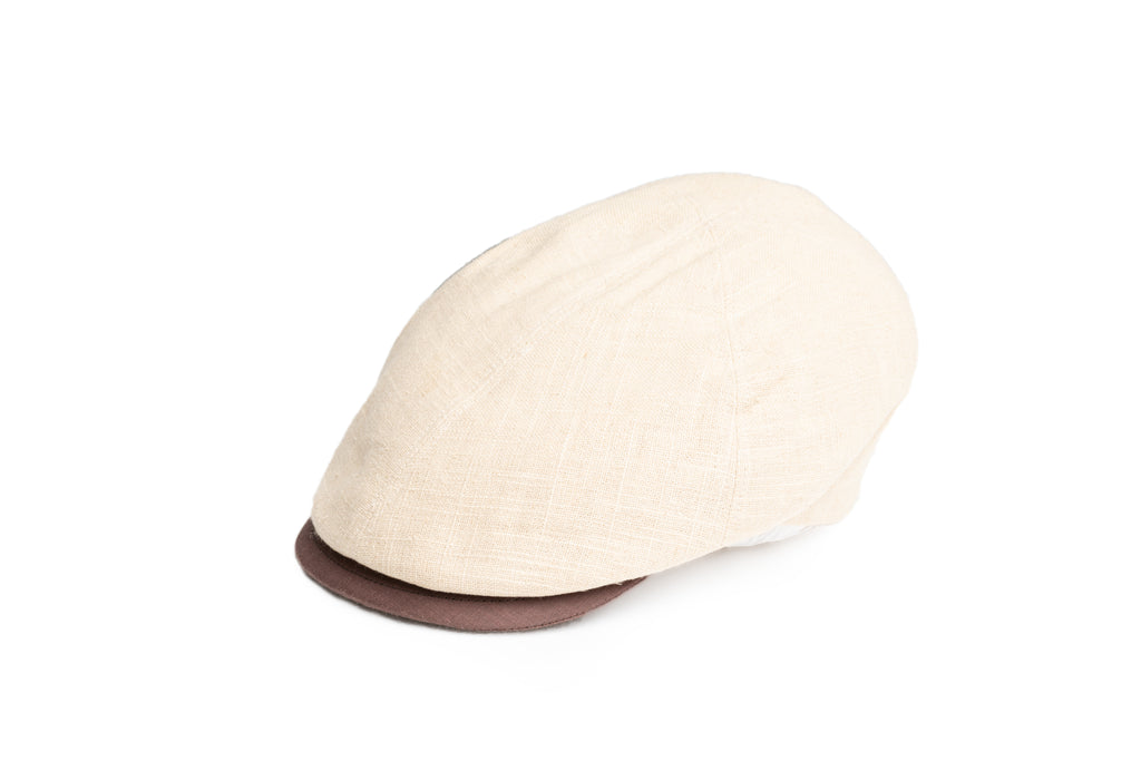 Beige & Brown Linen Flat Cap - BAZOOKA 