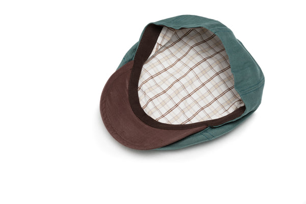 Green & Brown Linen Flat Cap - BAZOOKA 