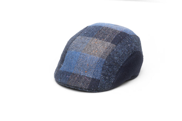 Blue irish Tweed Fantasy Patchwork Wool Flat Cap - BAZOOKA 